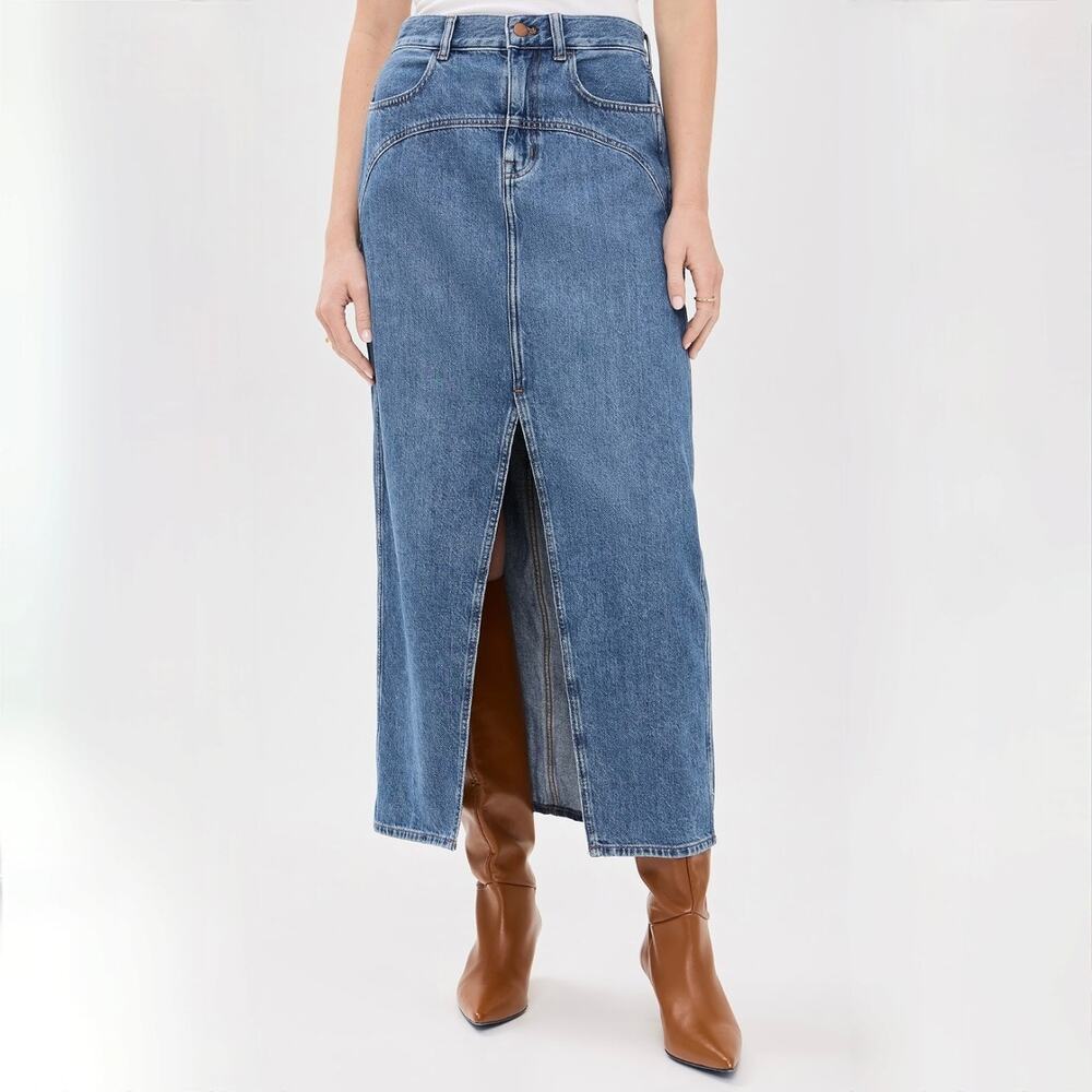 NWT Madewell Western Yolk Midi Skirt - Blue Denim - Western - Size 28